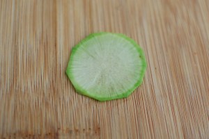 Not pretty in pink, but this cousin of the ravishing Watermelon radish is still pretty.